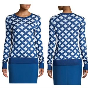 Hugo Boss Fadenia Superfine Jacquard Virgin Wool Blend Knit Sweater Blue XS